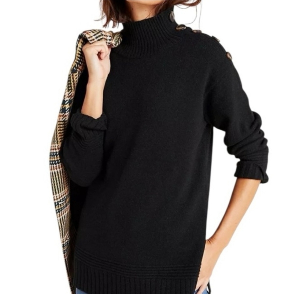 Anthropologie Margarita Mock Neck Tunic Sweater Black Minimalist Size S Small